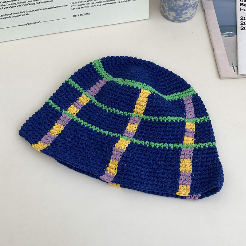 New Wool Fisherman's Hat Women's Japanese Stripe Color Contrast
