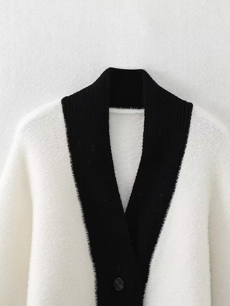 Autumn And Winter New Contrast Color Batwing Shirt Knitted Coat Sweater