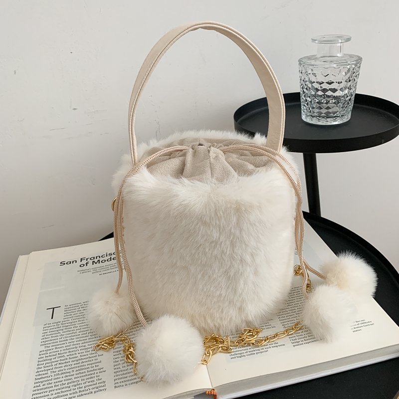 Women's Fashion Drawstring Anti-theft Fur Ball Shoulder Crossbody Bag