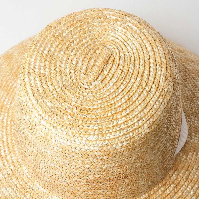High Flat Top Big Brim Strap Straw Straw Hat Fashion