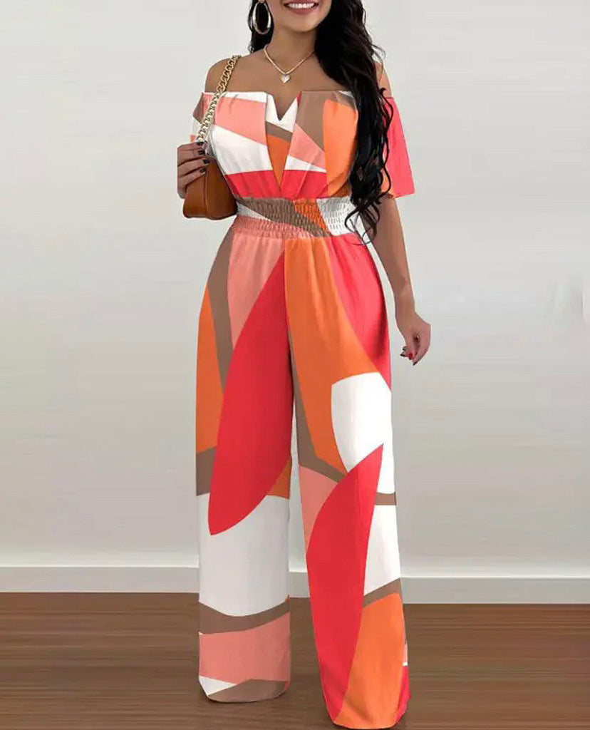 Women's Printed Off-shoulder Fitted Waist