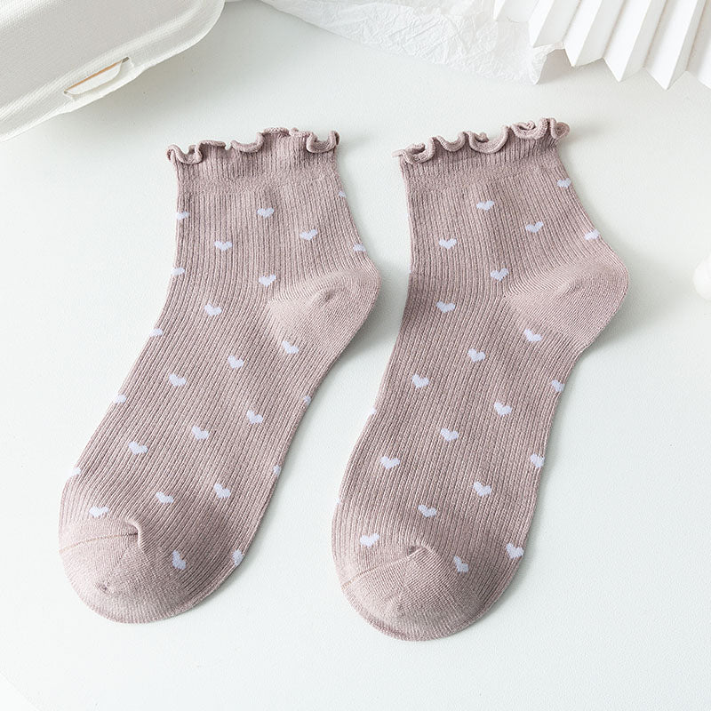 Women's Simple Japanese Lace Love Short Socks