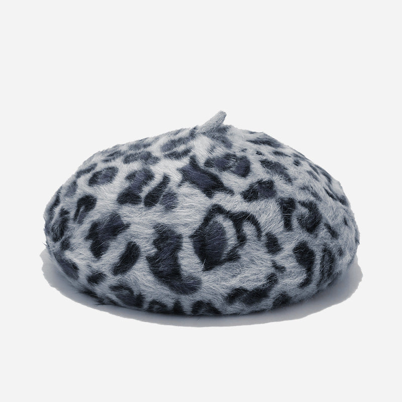 Rabbit Fur Beret Print Leopard Painter Hat Warm Bud