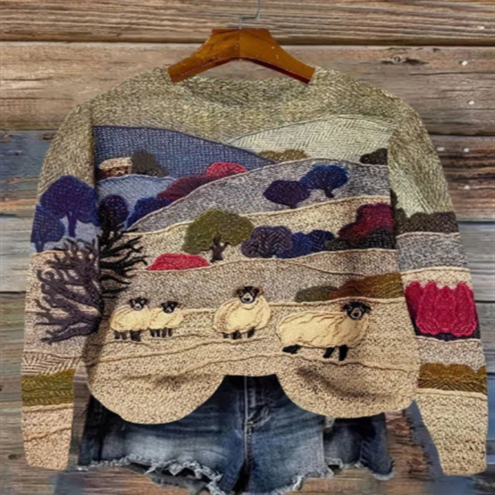 Style Digital Printing Drop-shoulder Long Sweater Abstract