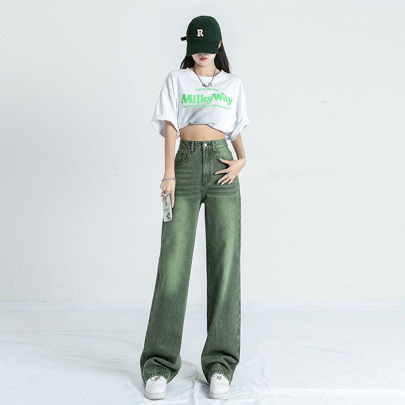 Women's High Waist American Style Straight Retro Jeans