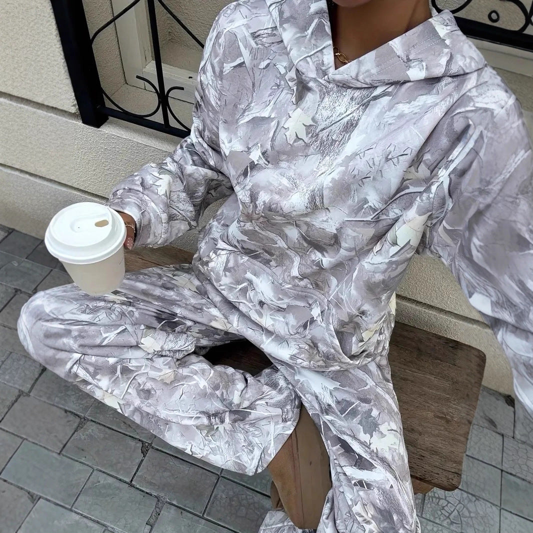 Street Fashion Camouflage Loose Casual Top With Straight-leg Pants