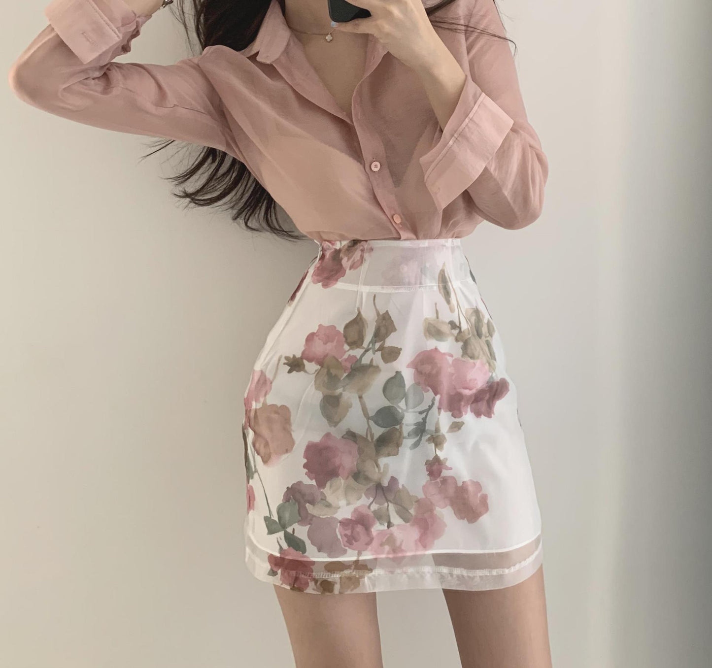 Sun Protection Shirt High Waist Color Printing Chiffon Skirt
