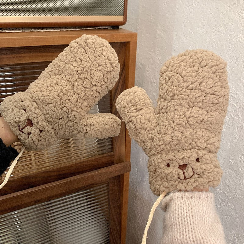 Women's Fashion Warm Thick Cartoon Bear Plush Gloves