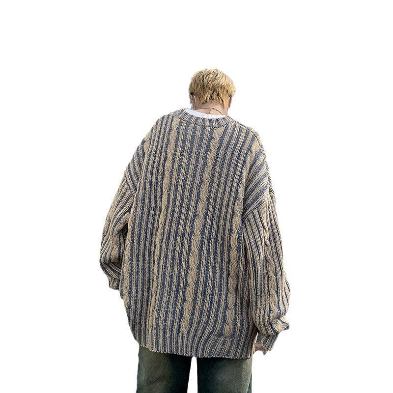 Striped Retro American Loose Round Neck Sweater