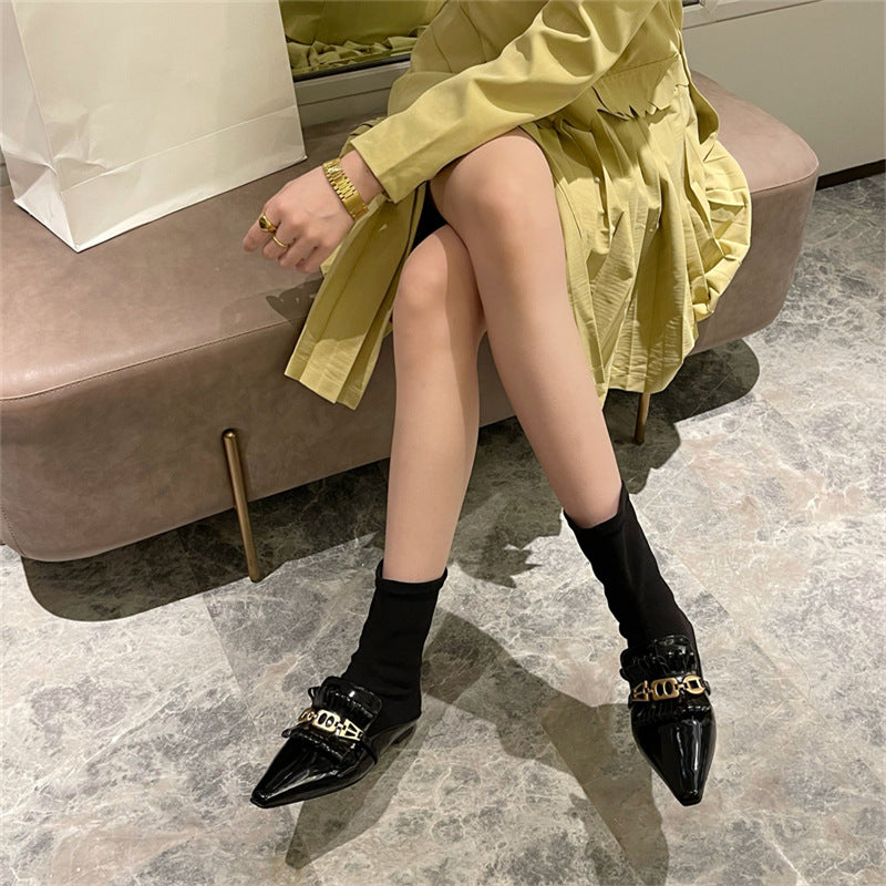 Martin Boots Flat Patent Leather Wool Socks And Ankle Boots