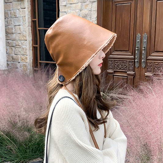Lace Up Basin Hat With Rear Split PU Leather
