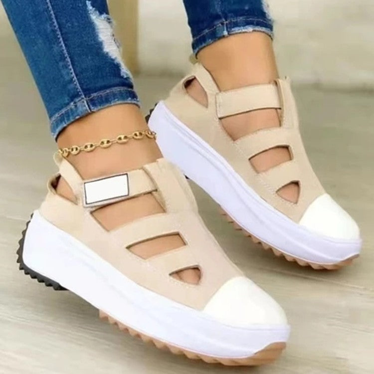 New Large Size Thick Sole Shoes Women's Round Toe Hollow Velcro