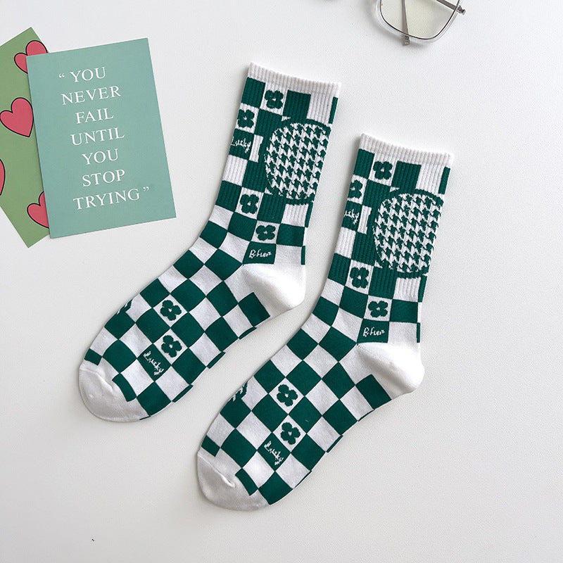 Green Women's Sports Stockings Japanese Big C Letter