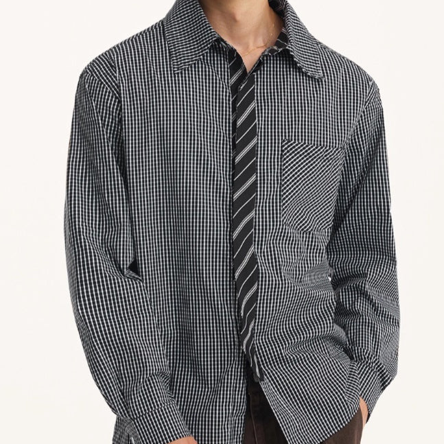 Fake Two-piece Tie High Quality Long Sleeve Shirt Men's Autumn