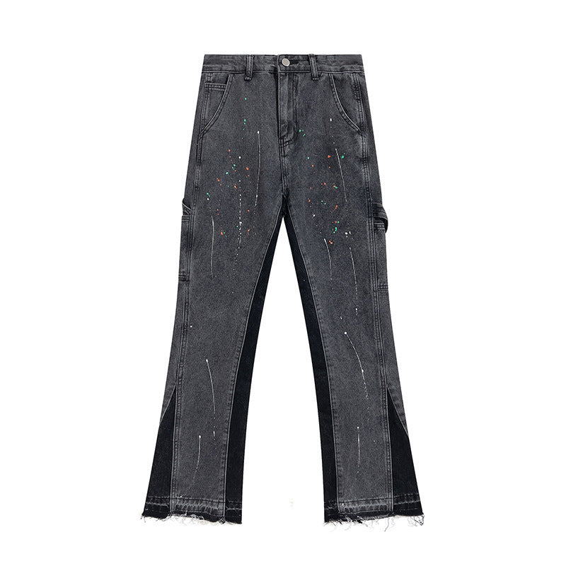 Stretch Jeans Straight Leg Artificial Ink Splash