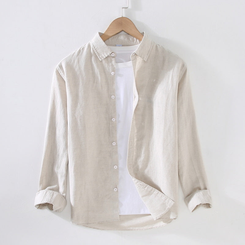Spring And Summer New Long Sleeve Men's Cotton And Linen Shirt