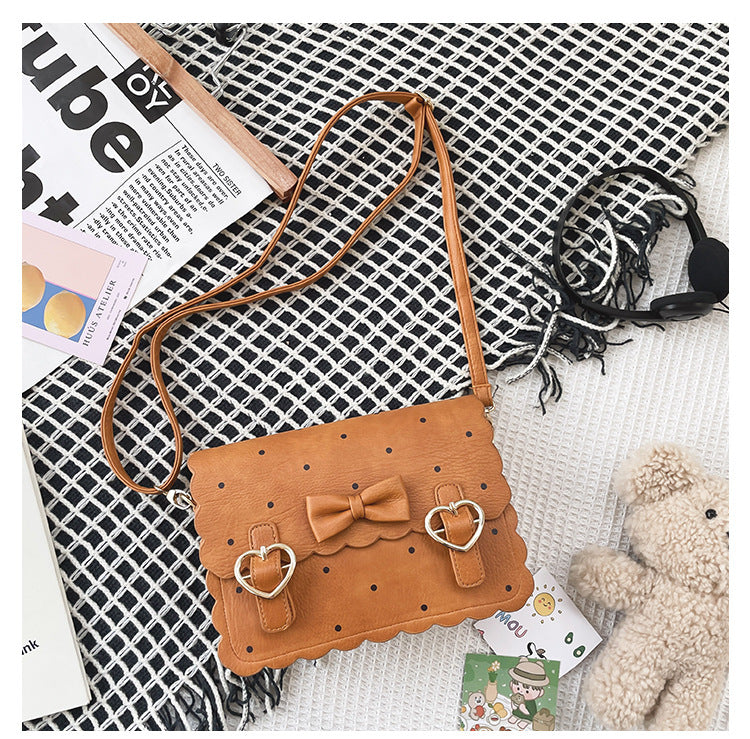 Japanese Anime Peripheral Vintage Style Cute Funny Embroidered Biscuit Bag Bow Soft Girl Student Pu Messenger Bag