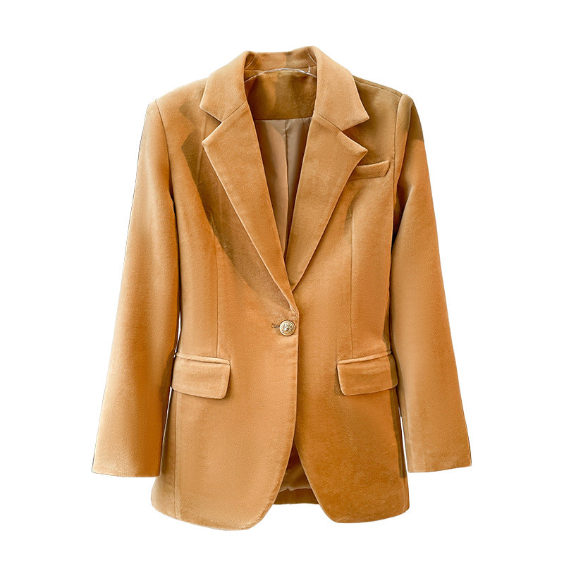 Womens Irregular Minimalist Camel Suit And Pants Set