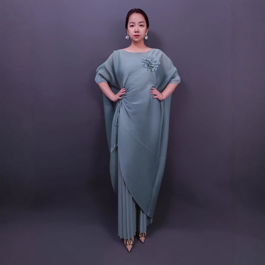 Solid Color Bat Sleeve Loose Drawstring Fashion Slimming