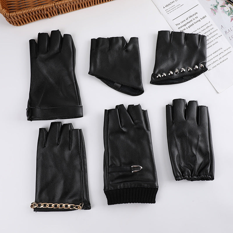 Fashion PU Leather Steampunk Women's Half Finger Gloves