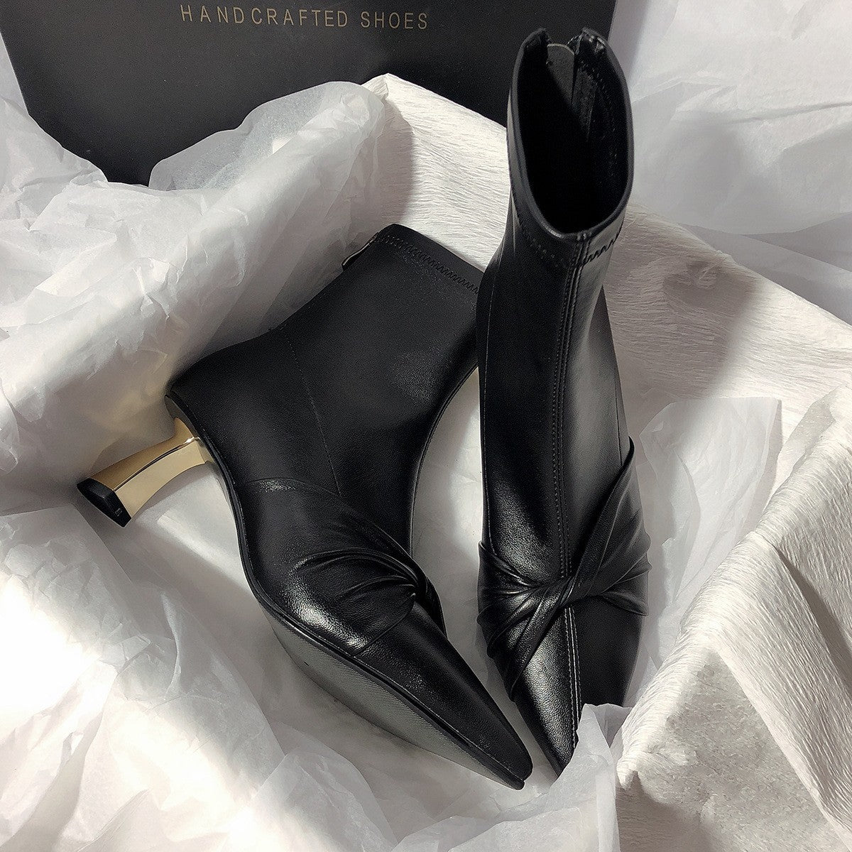 Women's New High-heeled Bow Korean Style Elastic Ankle Boots