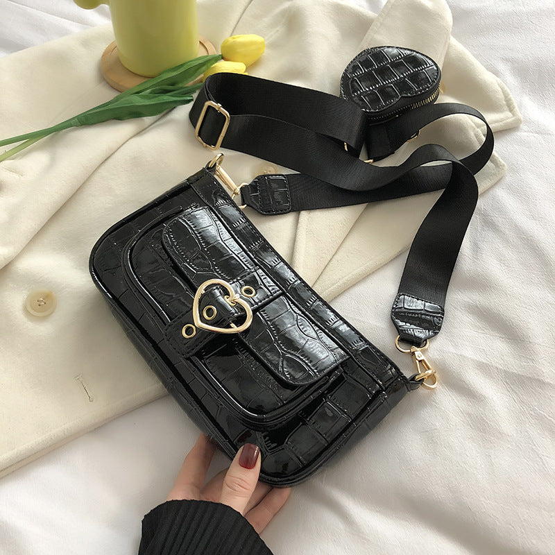 Tekstur Love Bag Dame Mode Bred Strop Skuldertaske