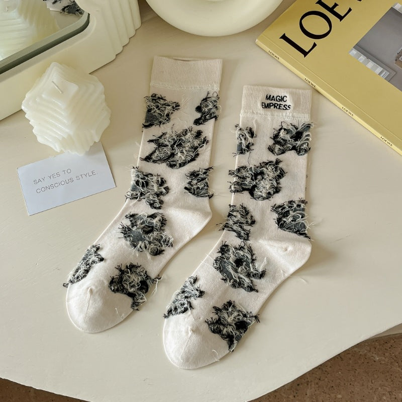 Tassel Embroidery Brushed Tube Socks Patch