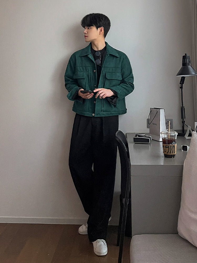 Suede Short Jacket Men's Loose Lapels Coat