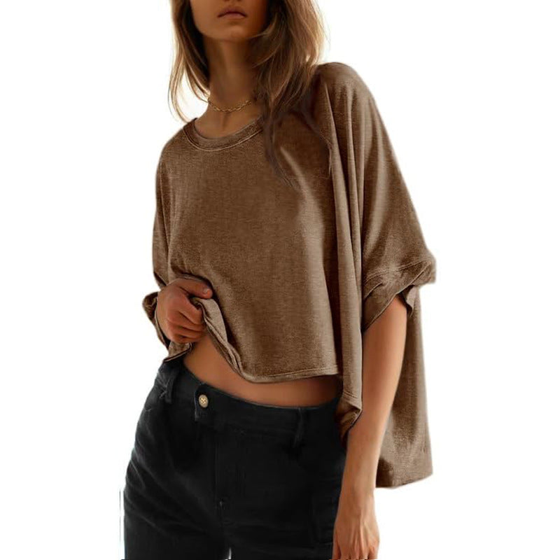 Women's Oversized Batwing Sleeve Twisted Short-sleeved T-shirt