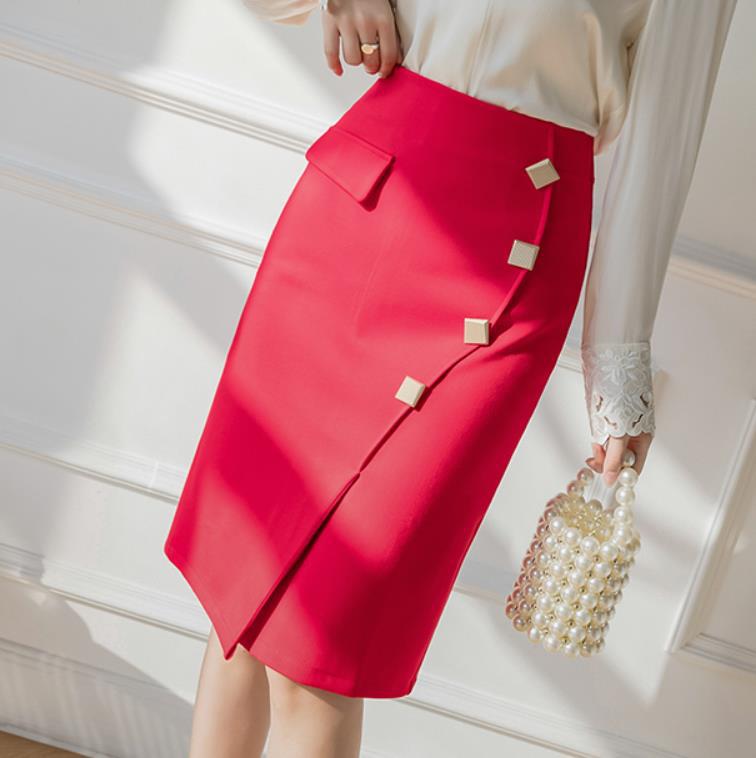 Contrast Color Curved Retro OL Elegant Hip Wrapping Skirt