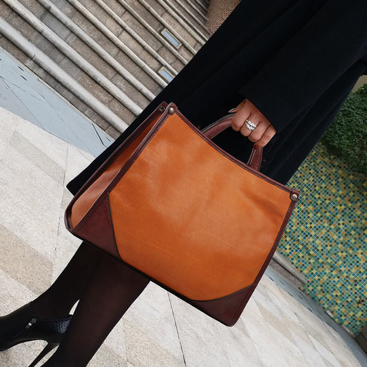 Brown Soft Leather Large Capacity Portable Shoulder Messenger Bag
