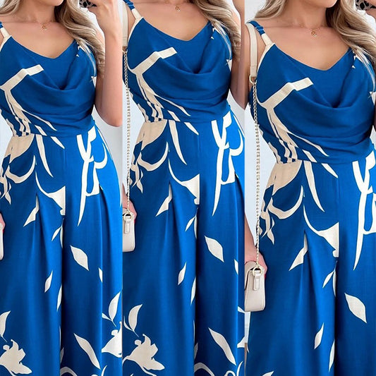 Jumpsuit til kvinder med print og brede ben med seler
