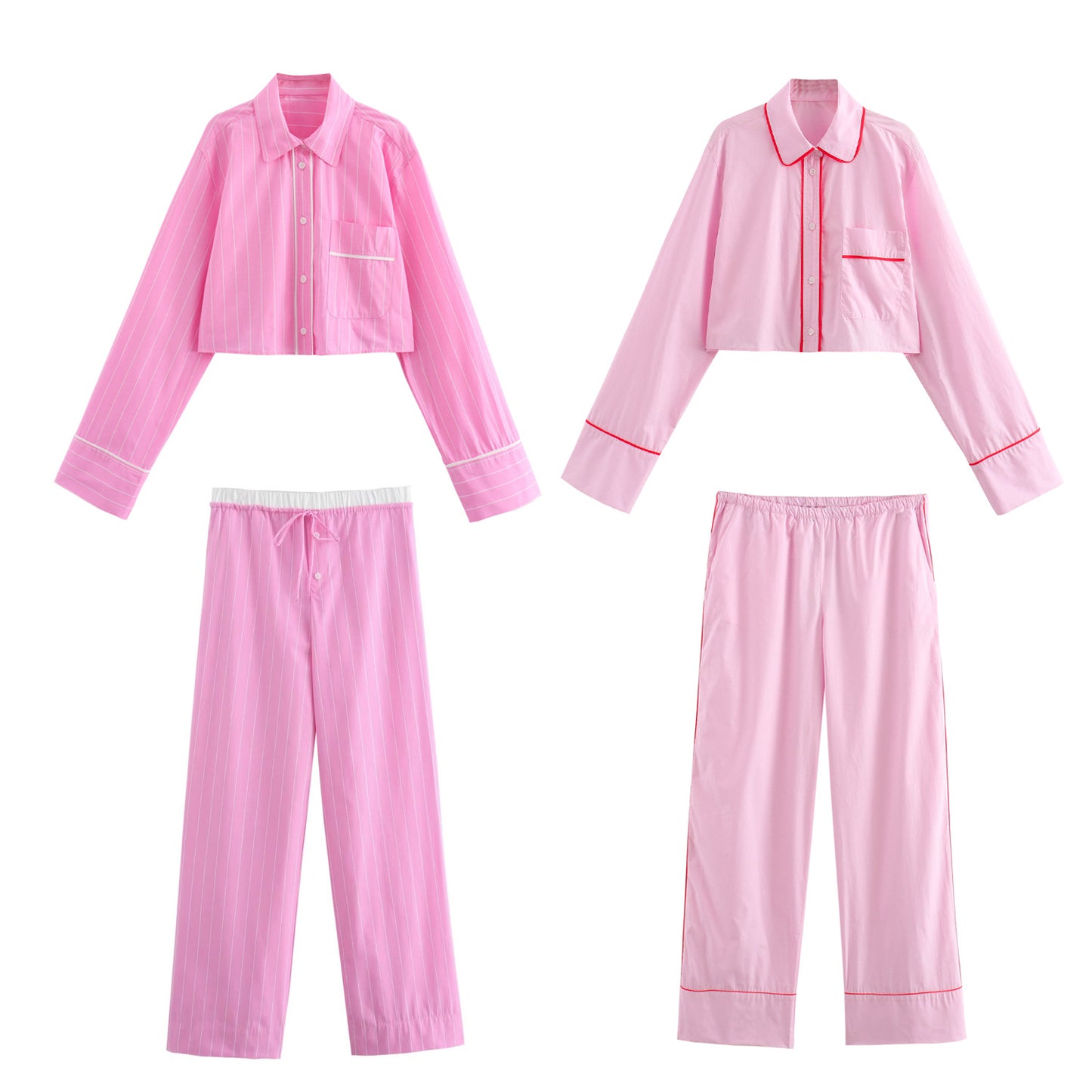 Women's Simple Striped Pajamas Style Shirt Pants Suit