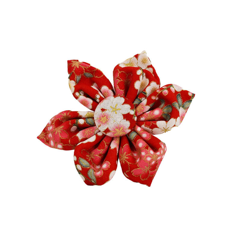 Japanese Floral Dog Collar Alloy Buckle Hand Holding Rope Pet Collar