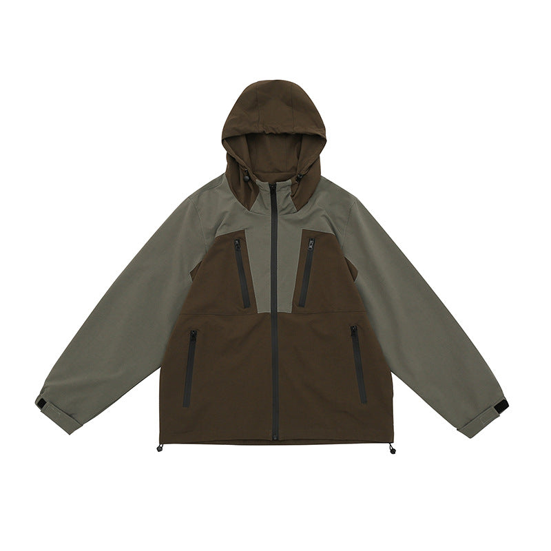 Men's Fashion Retro Color Matching Outdoor Sports Hooded Shell Jacket