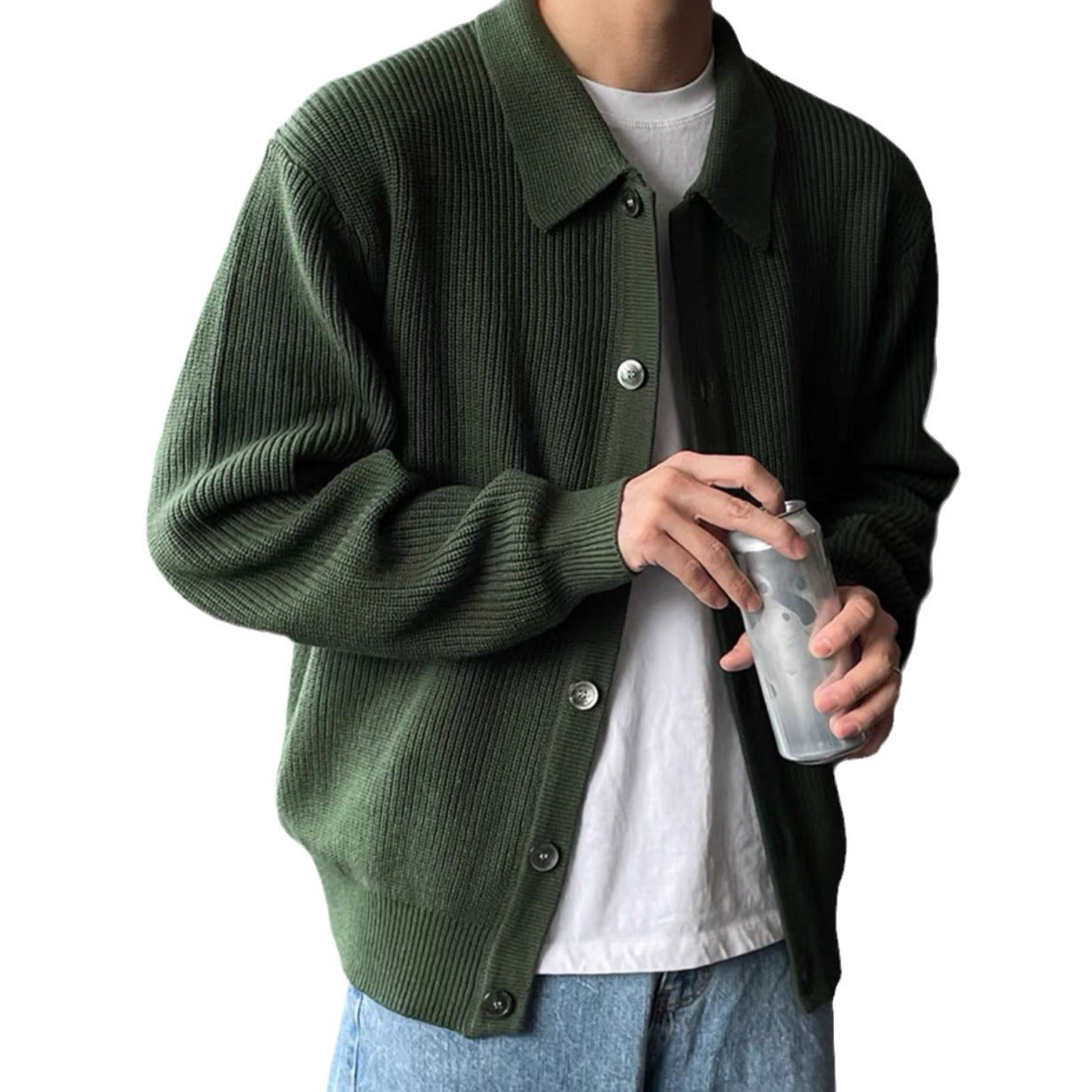 Men's Sweater Coat Solid Color Loose Handsome Lazy Style Knitted Cardigan Casual Neutral Style