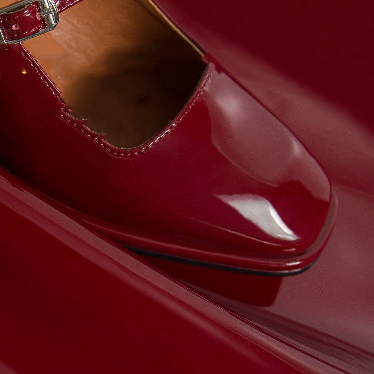 Vintage Thick Heeled Patent Leather Single Shoes