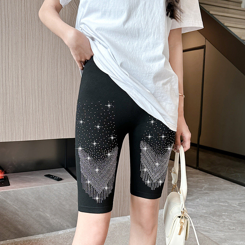 Kvinders Moderne Enkle Rhinestone Tætsiddende Fem-punkts Leggings