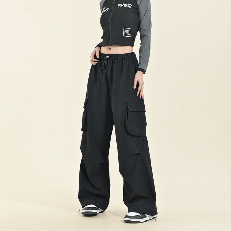 Multi-pocket Casual Drawstring Loose Straight Cargo Pants Trousers