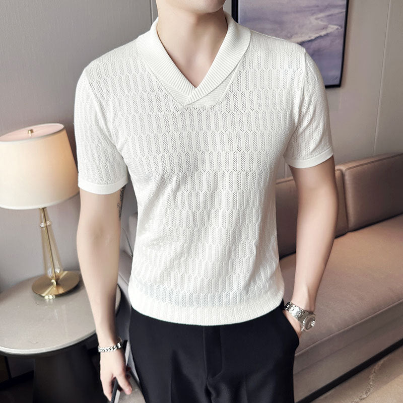 Hollow Lapel Pullover Short-sleeved Clothes