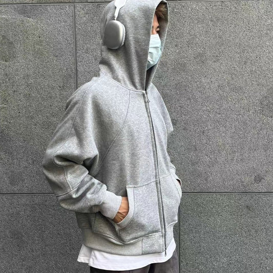 Loose Basic Solid Color Hoodie Coat