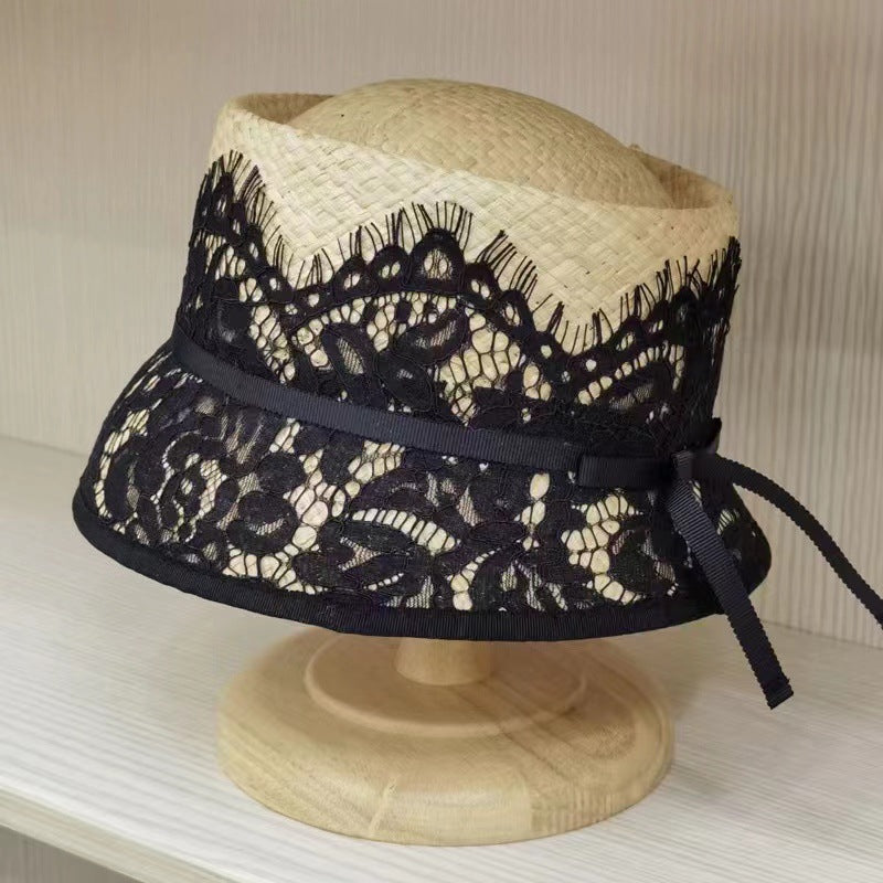 Sun-proof Sun Protection Hat Socialite Style French Straw Short Cap Concave Top Bucket
