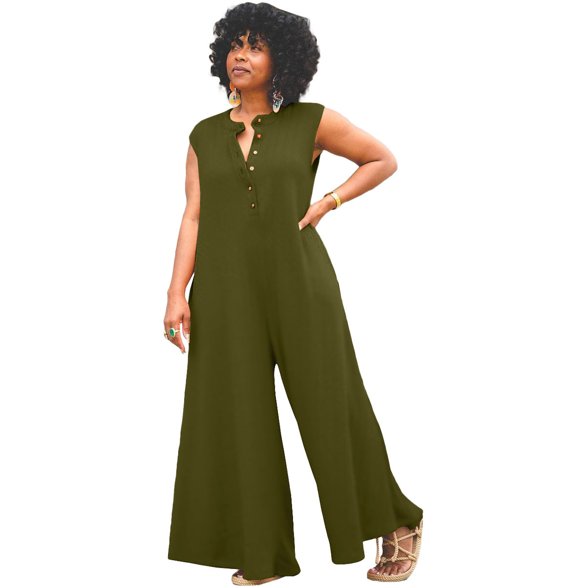 Kvinders Casual Jumpsuit med Knapper Store Størrelser