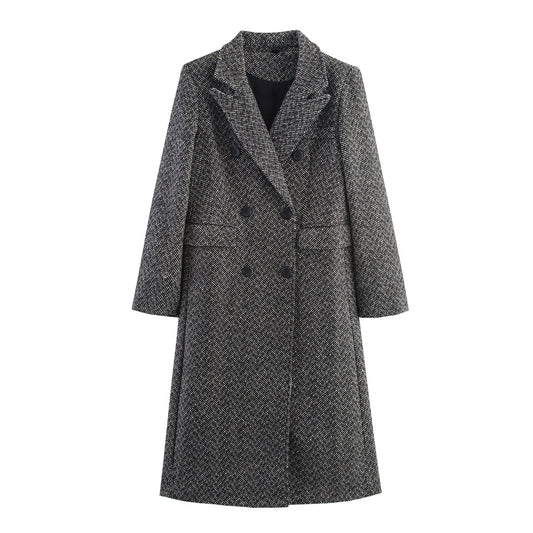 Womens British-style Commuter Herringbone Loose Wool Coat