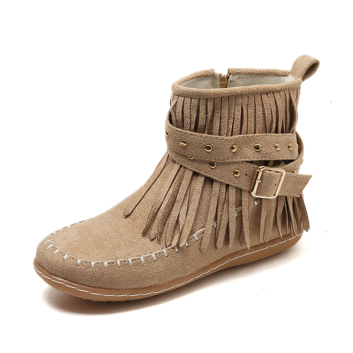 Rivet Flat Tassel Autumn And Winter Short Round Toe Suede Martin Boots