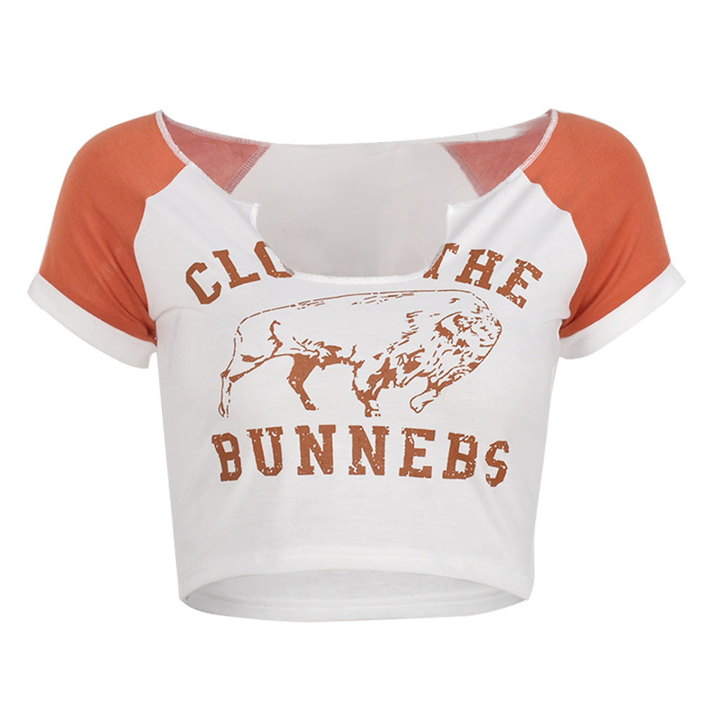 European And American Women's Ins Style Navel Print T Shirt