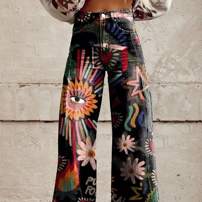 American Hot Girl Casual Loose Denim Bell-bottom Pants
