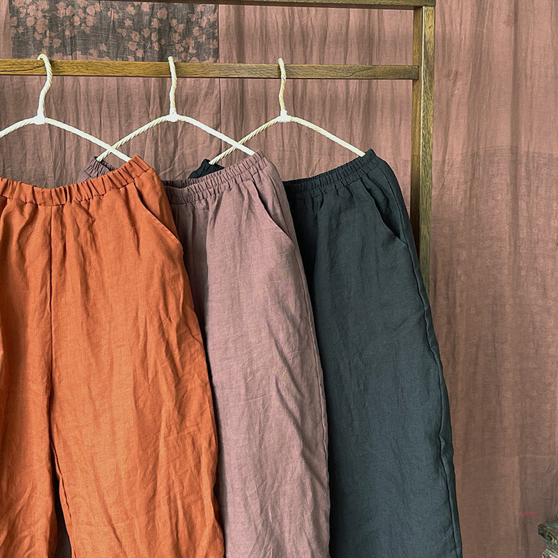 Retro Artistic Stone Washed Linen Quilted Baggy Pants