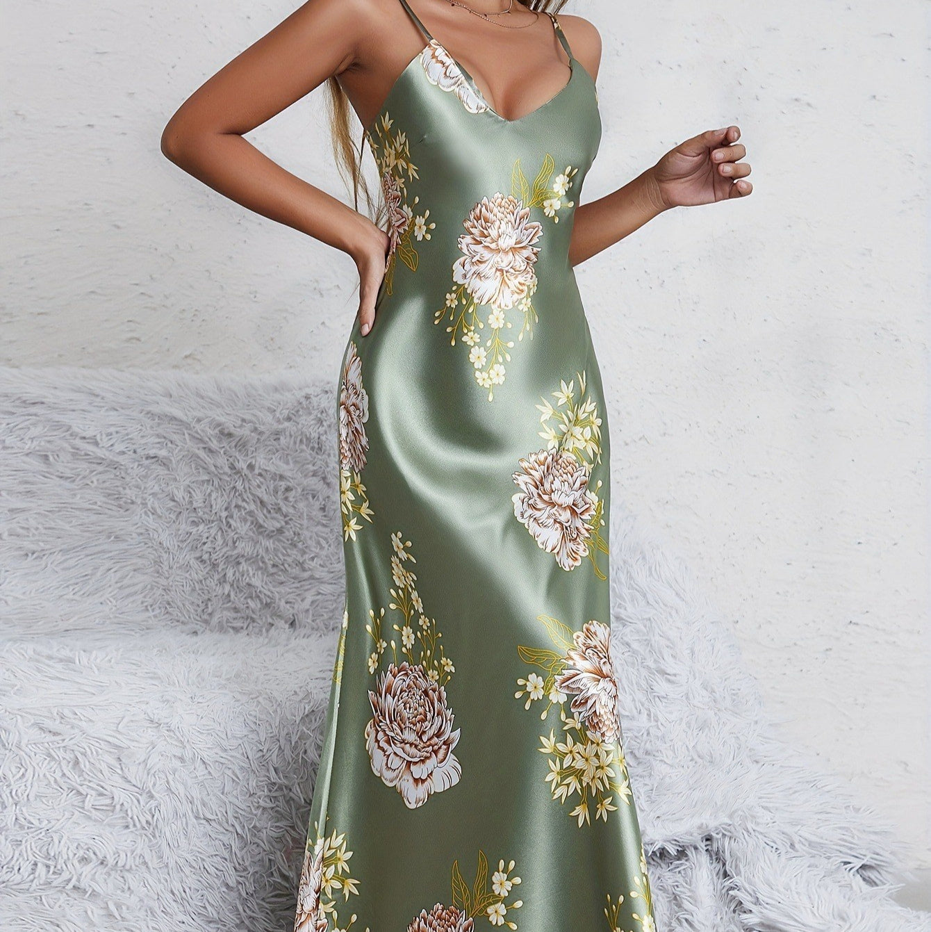 Womens European And American-style Floral-print Sleeveless Summer Loungewear Dress