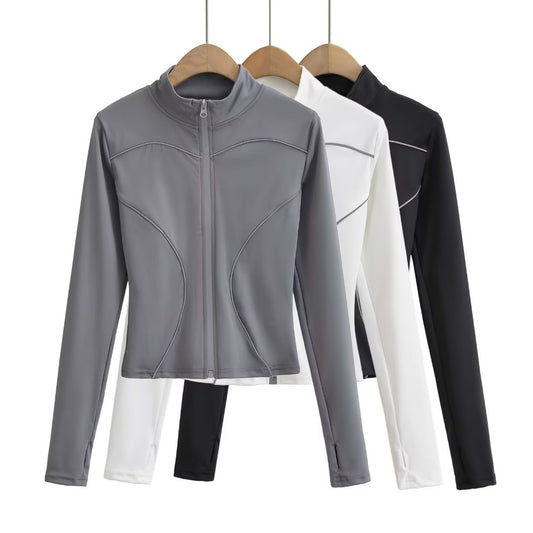 Yoga Halvkrave Lynlås Cardigan Reflekterende Stribe Stram Kort T-shirt